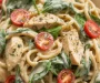 Creamy Chicken Pasta With, Spinach, And Tomatoes In Garlic Cream Sauce Recipe